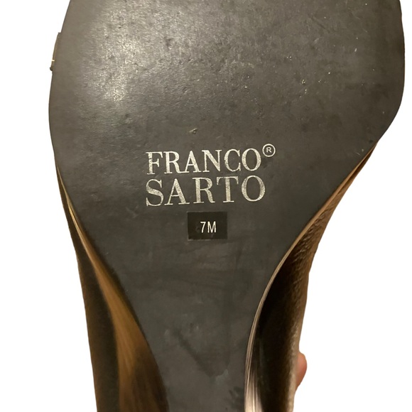 Franco Sarto Peep Toe Wedge Black Leather Heels - Picture 4 of 7